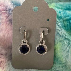 Silver Sapphire and Diamond CZ Earrings